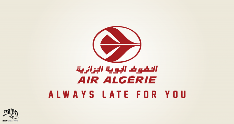 Le slogan d'Air Algérie "Always care for you" parodié par Billy Créations. 